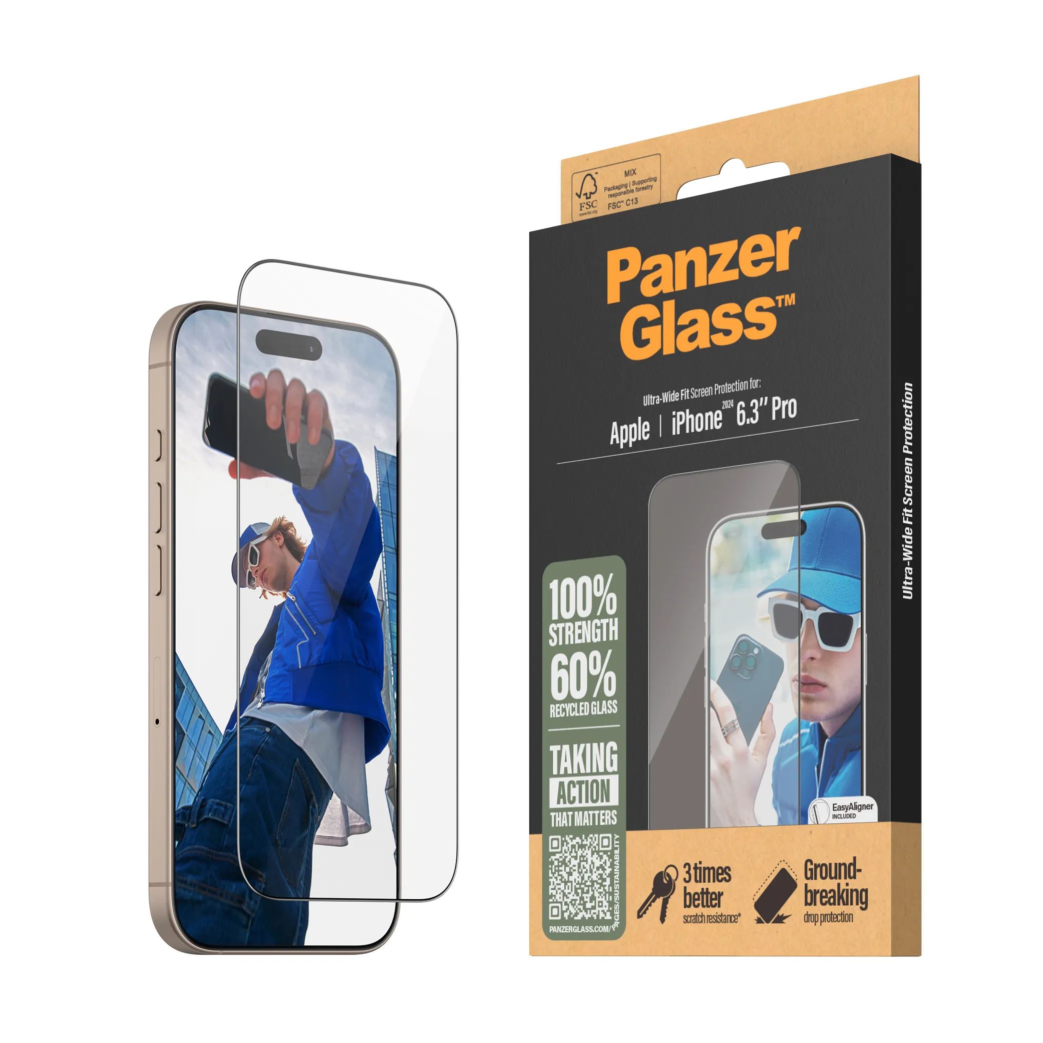 PANZERGLASS Ultra-Wide Fit iPhone 16 Pro kijelzővédő üvegfólia applikátorral